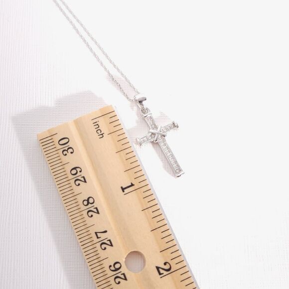 Simulated Diamond Knotted Cross Pendant with ITALIAN sterling silver chain - Picture 9 of 9